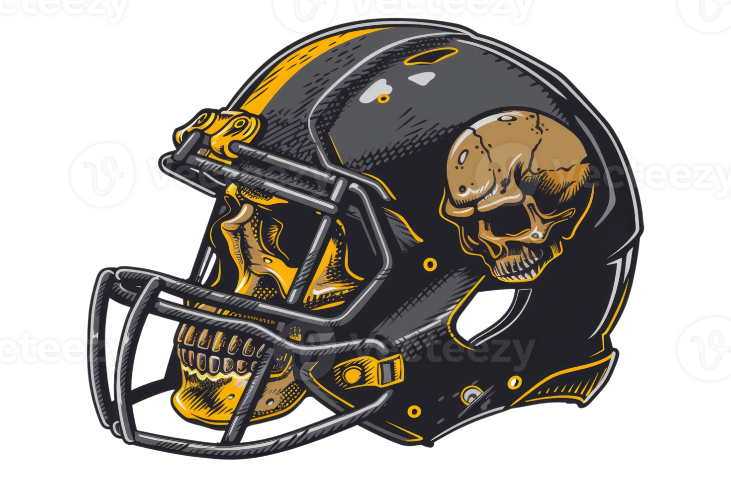 A dark football helmet with a skull design, capturing a gothic and edgy sports theme. png