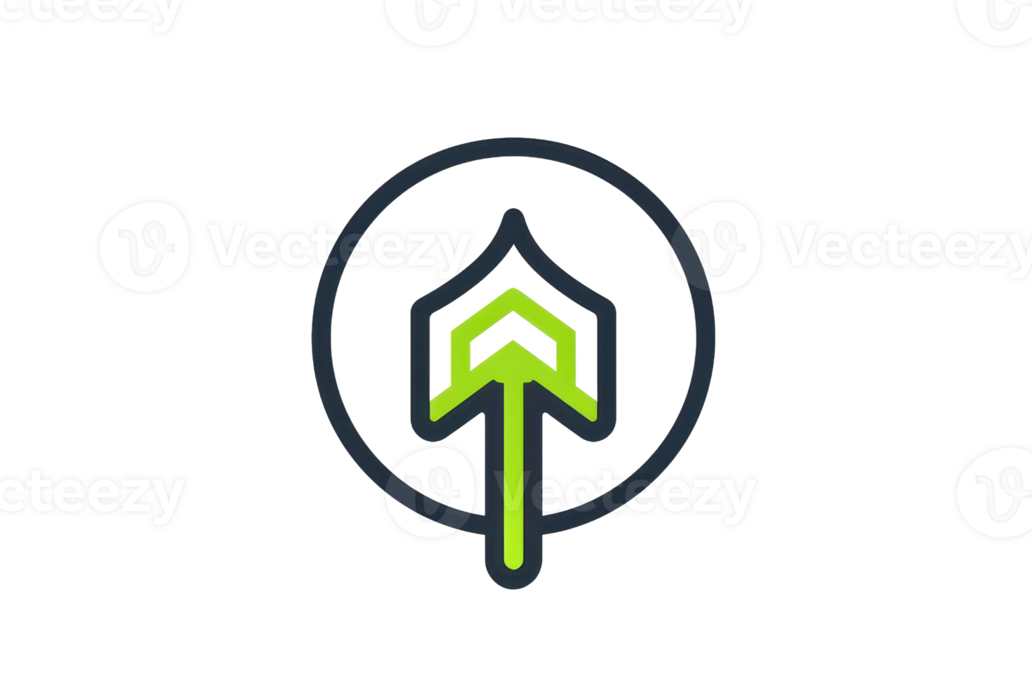 Minimalistic logo with green and grey arrow inside a circle, symbolizing growth and progress, on a transparent background. png
