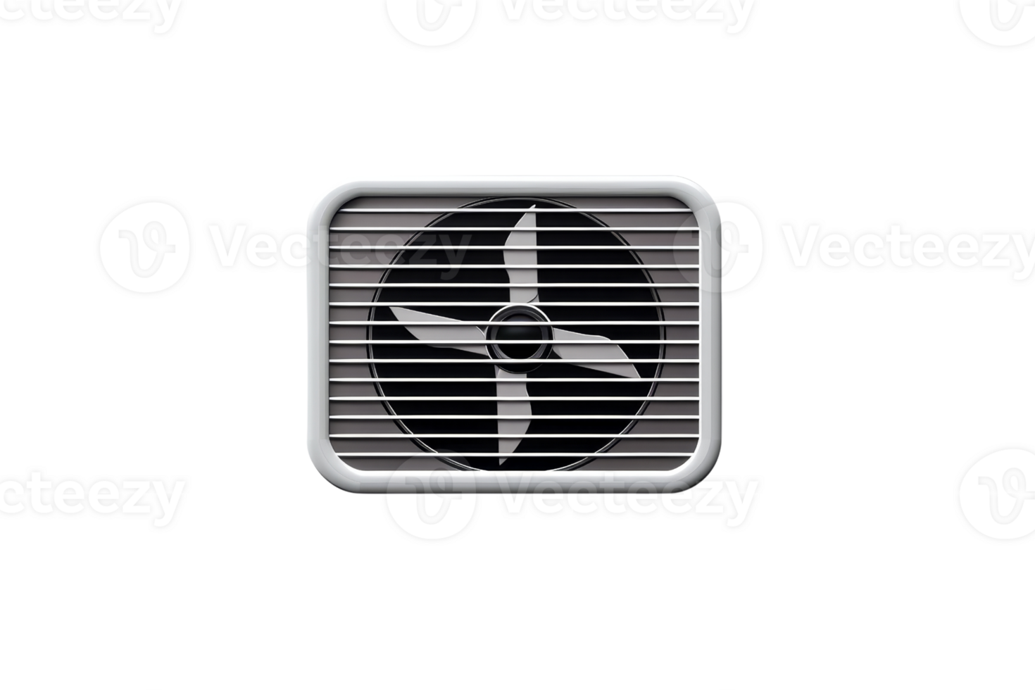 Metallic ventilation fan with protective grille, isolated on a black background, perfect for HVAC and industrial themes. png