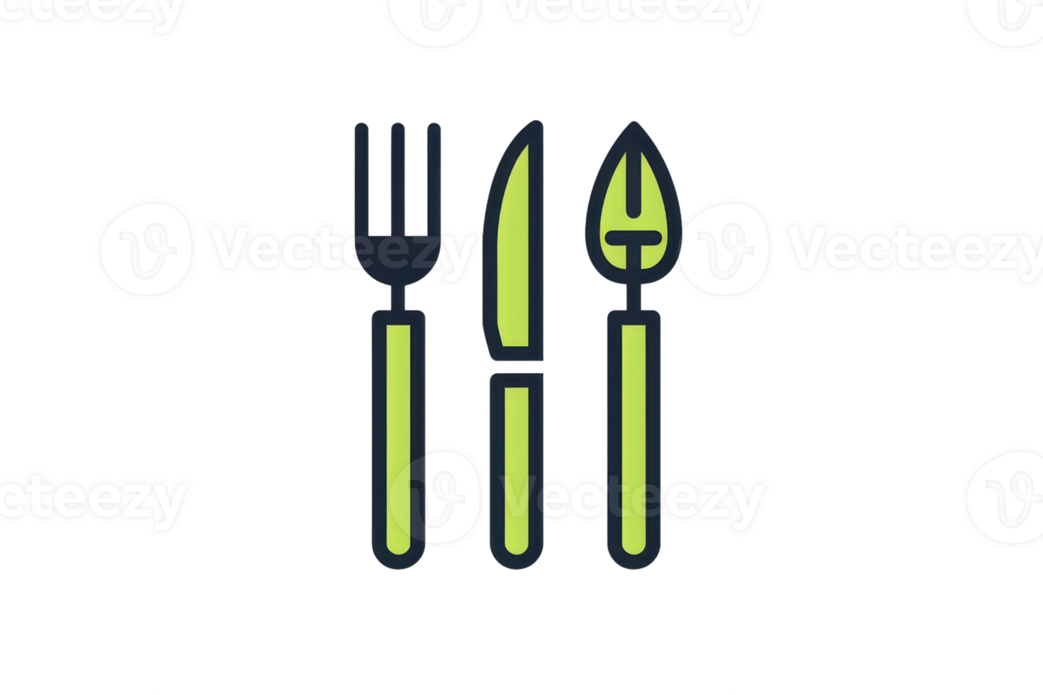 illustration of green and black fork, knife, and spoon. Perfect for food-related design and kitchen projects. png