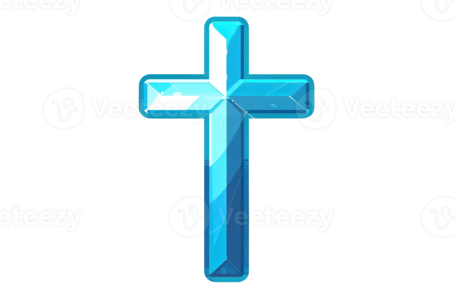 Blue crystal cross icon against transparent background. an illustration symbolizing faith, spirituality, and religion in vibrant colors. png