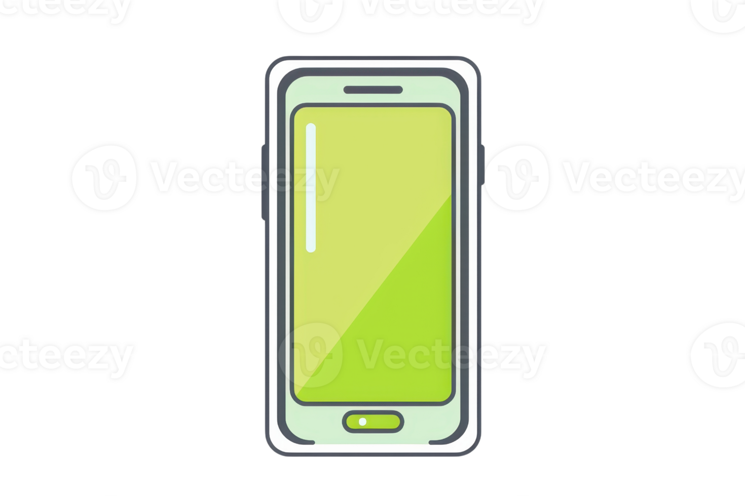 Illustration of a green smartphone with a clean design, ideal for tech blogs, app presentations, and mobile device-related content. png