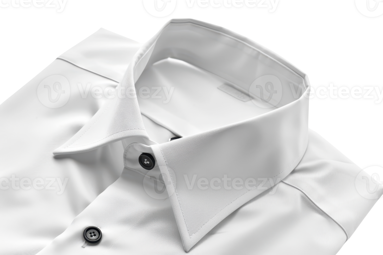 Elegant white dress shirt with black buttons, close-up of the collar and fabric texture, suitable for formal and professional occasions. png