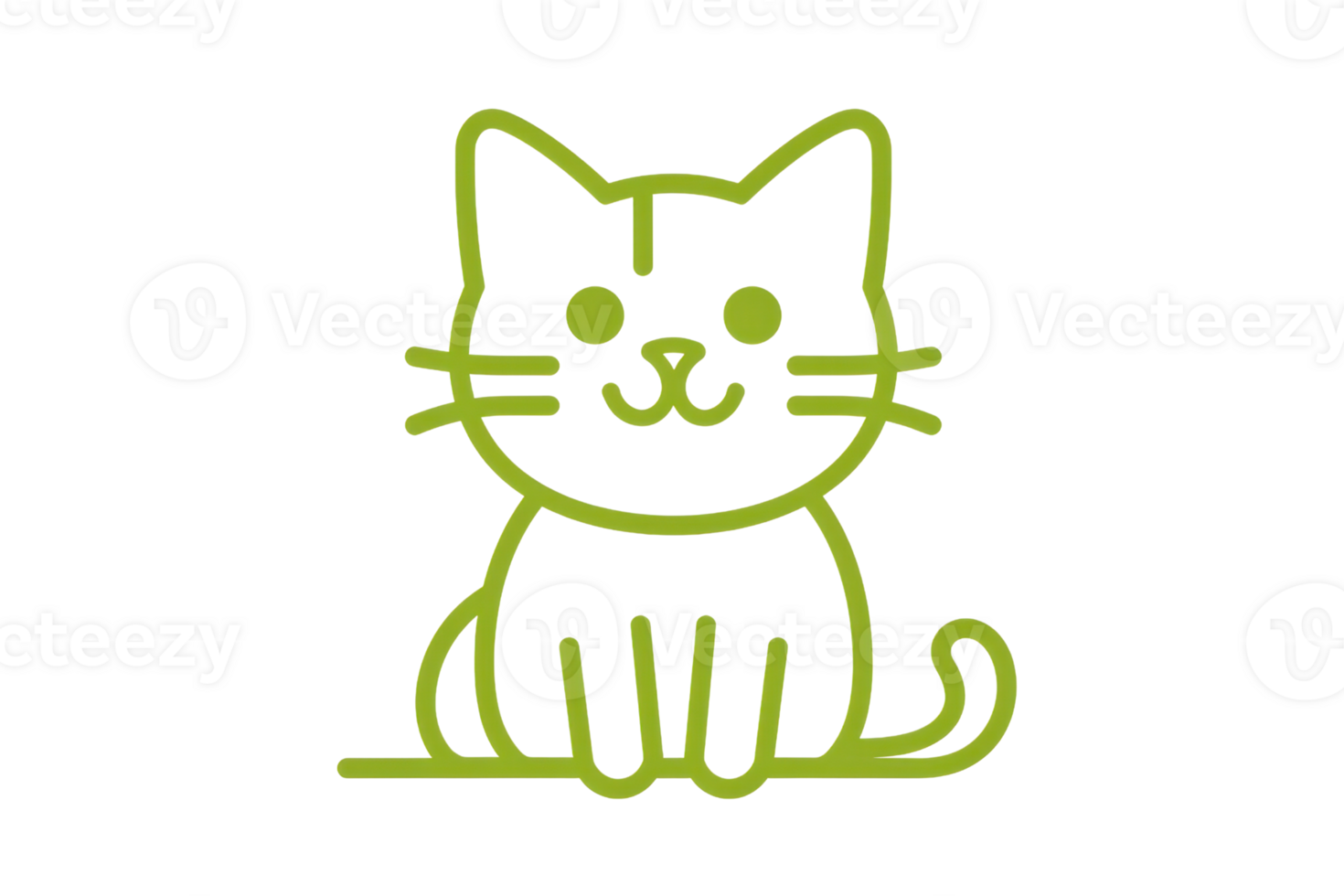 Cute and simple green outline illustration of a cat with whiskers and a curled tail, perfect for pet-related designs and decorations. png