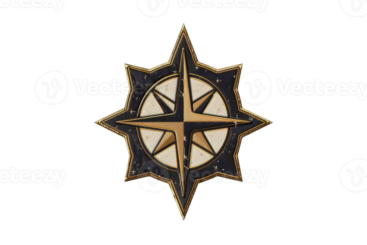 Vintage nautical compass symbol with a star design, representing navigation, adventure, and direction, on a transparent background. png