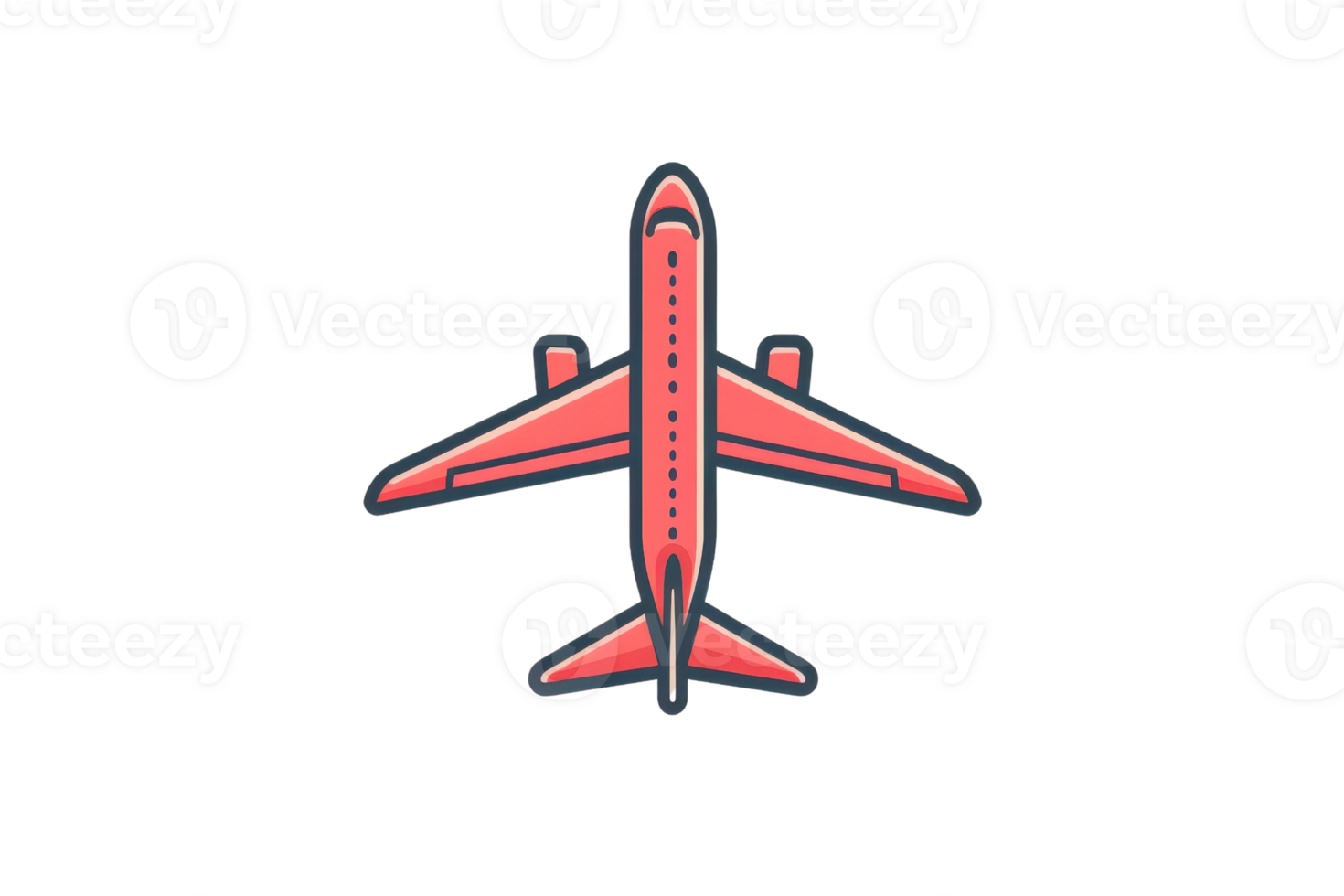 Minimalist colorful illustration of an airplane viewed from above, perfect for travel-related graphics and aviation-themed projects. png