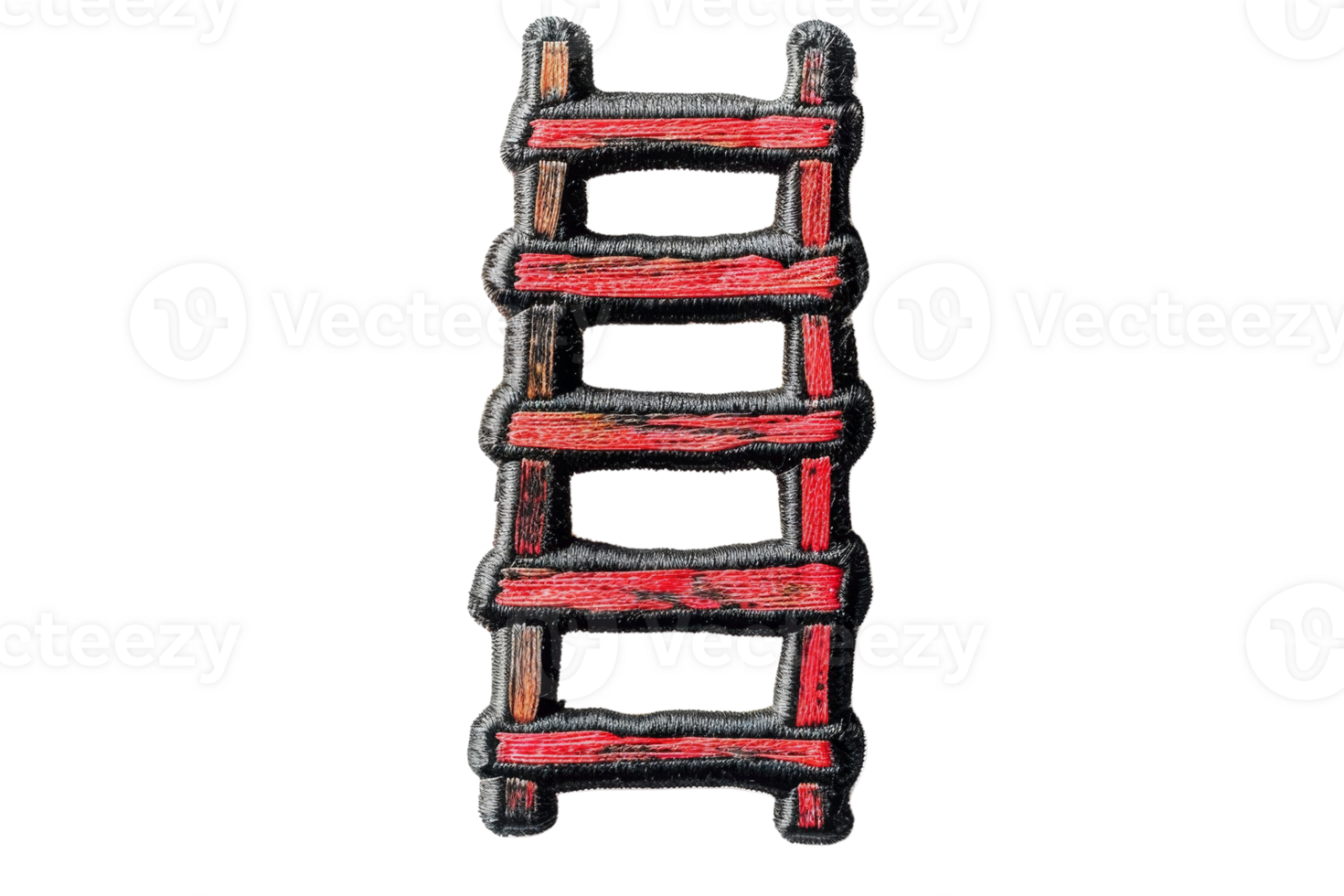 Illustration of a hand-drawn wooden ladder with red and brown rungs, isolated on a transparent background. png