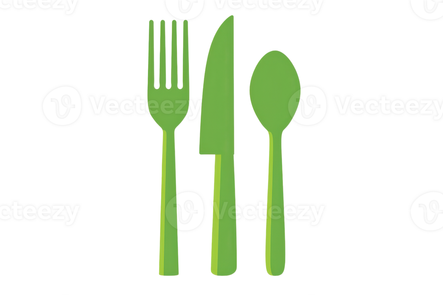 Green utensil icon of a fork, knife, and spoon. Perfect for restaurant apps, menus, or kitchen-related design projects. png