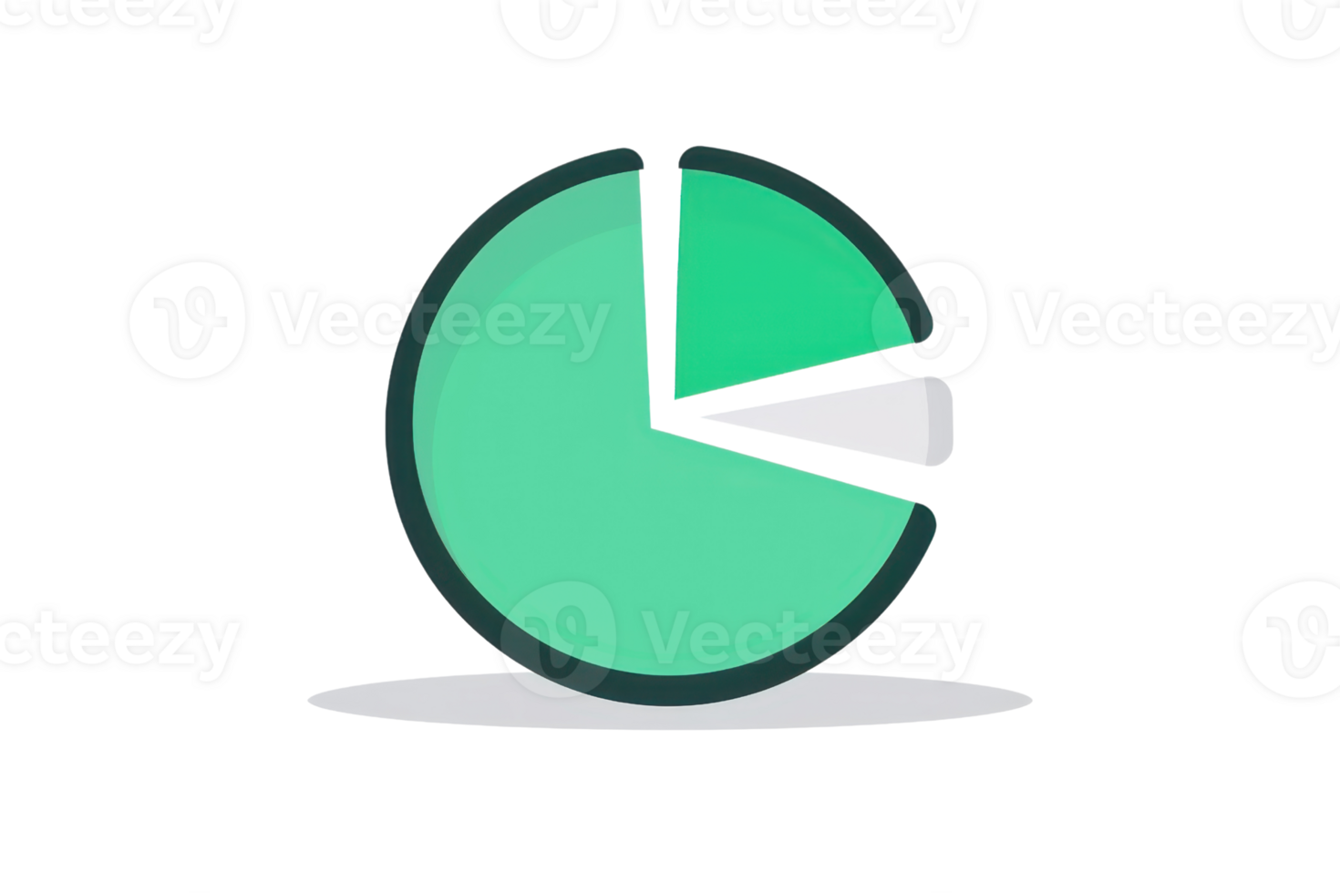 Green pie chart with one slice out, representing data analysis or business statistics in a simplified graphic format. png