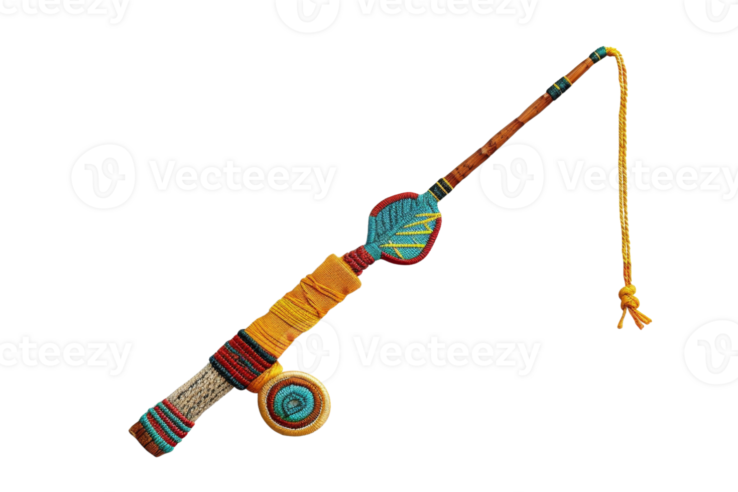 Handcrafted colorful fishing rod with detailed patterns and a unique design, perfect for hobbies or artistic decoration. png