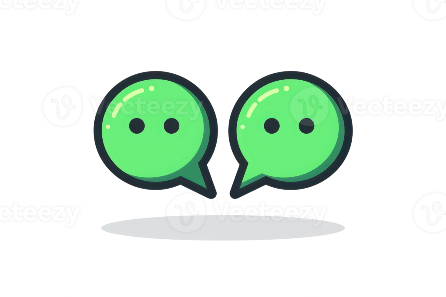 Illustration of two green chat bubble icons facing each other, representing communication or messaging in a minimalistic style. png