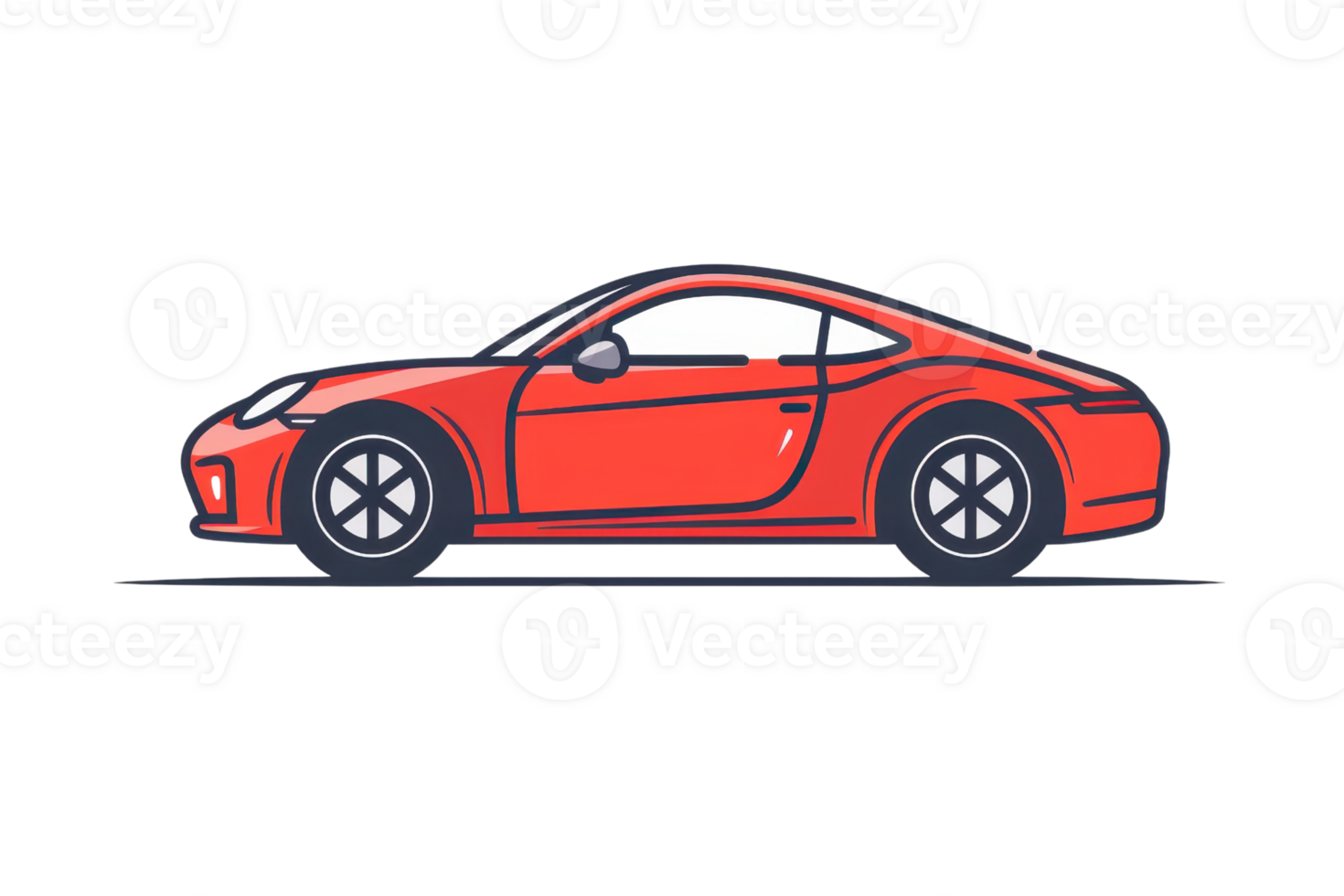 Illustration of a sleek red sports car side view, perfect for automotive designs, advertisements, or branding materials. png