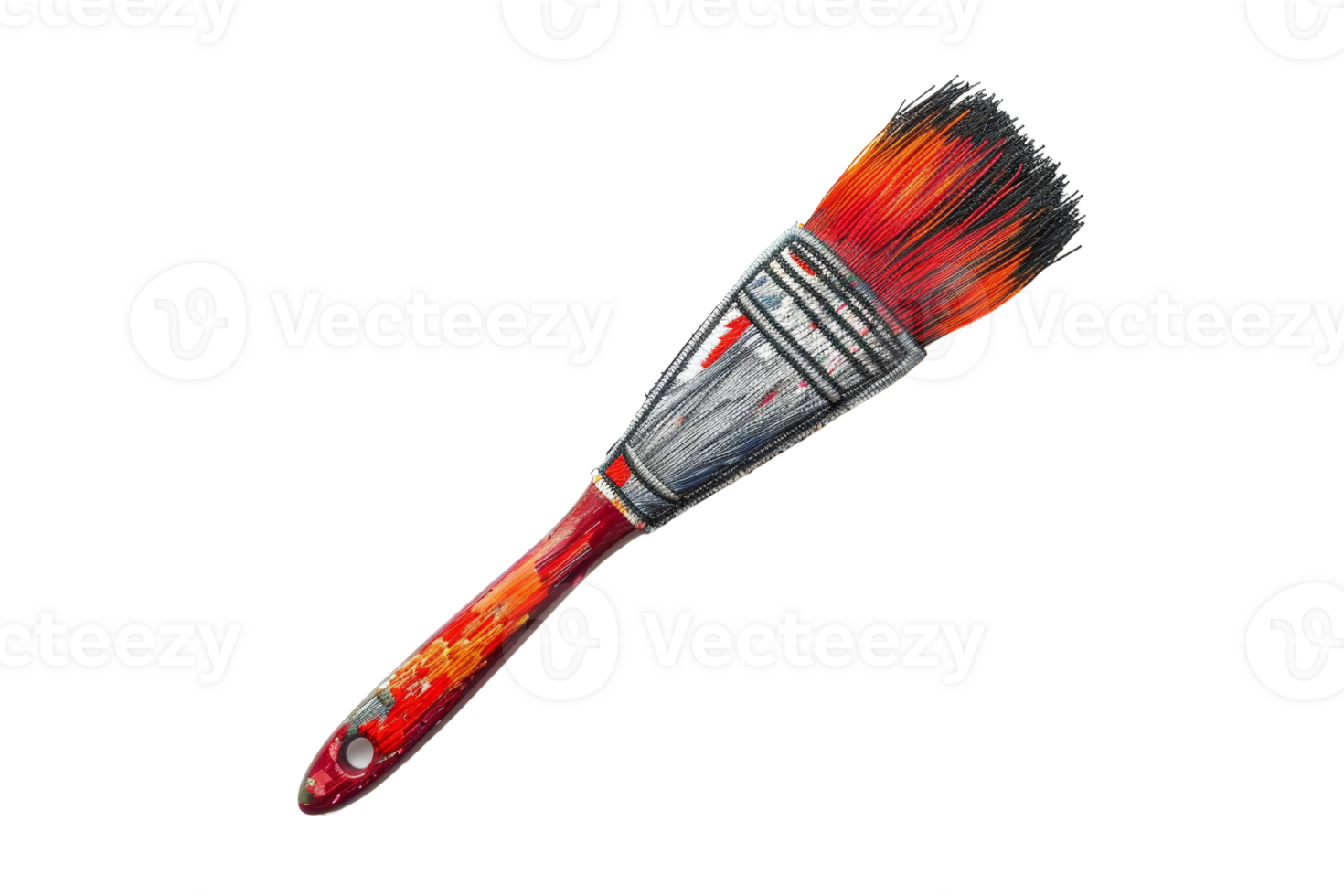 Close-up of a paintbrush with colorful paint strokes, perfect for art and DIY projects, isolated on a transparent background. png