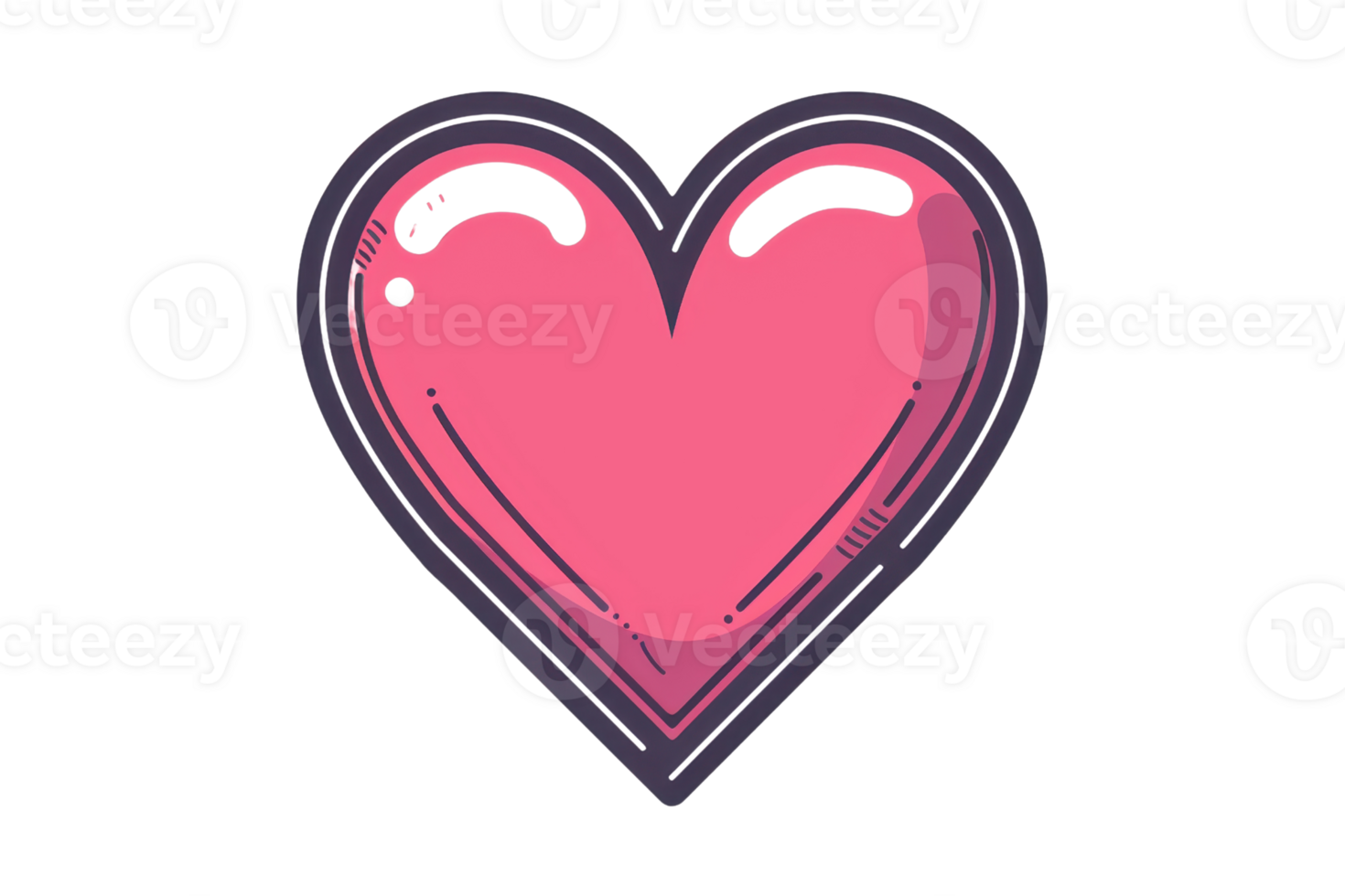 Simple flat pink heart illustration with a black outline on a transparent background. Perfect for valentine, love or romance themes. png