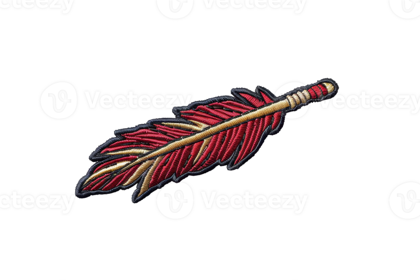 Close-up of a red feather with intricate detail and vibrant colors, isolated on a transparent background. perfect for artistic and nature uses. png