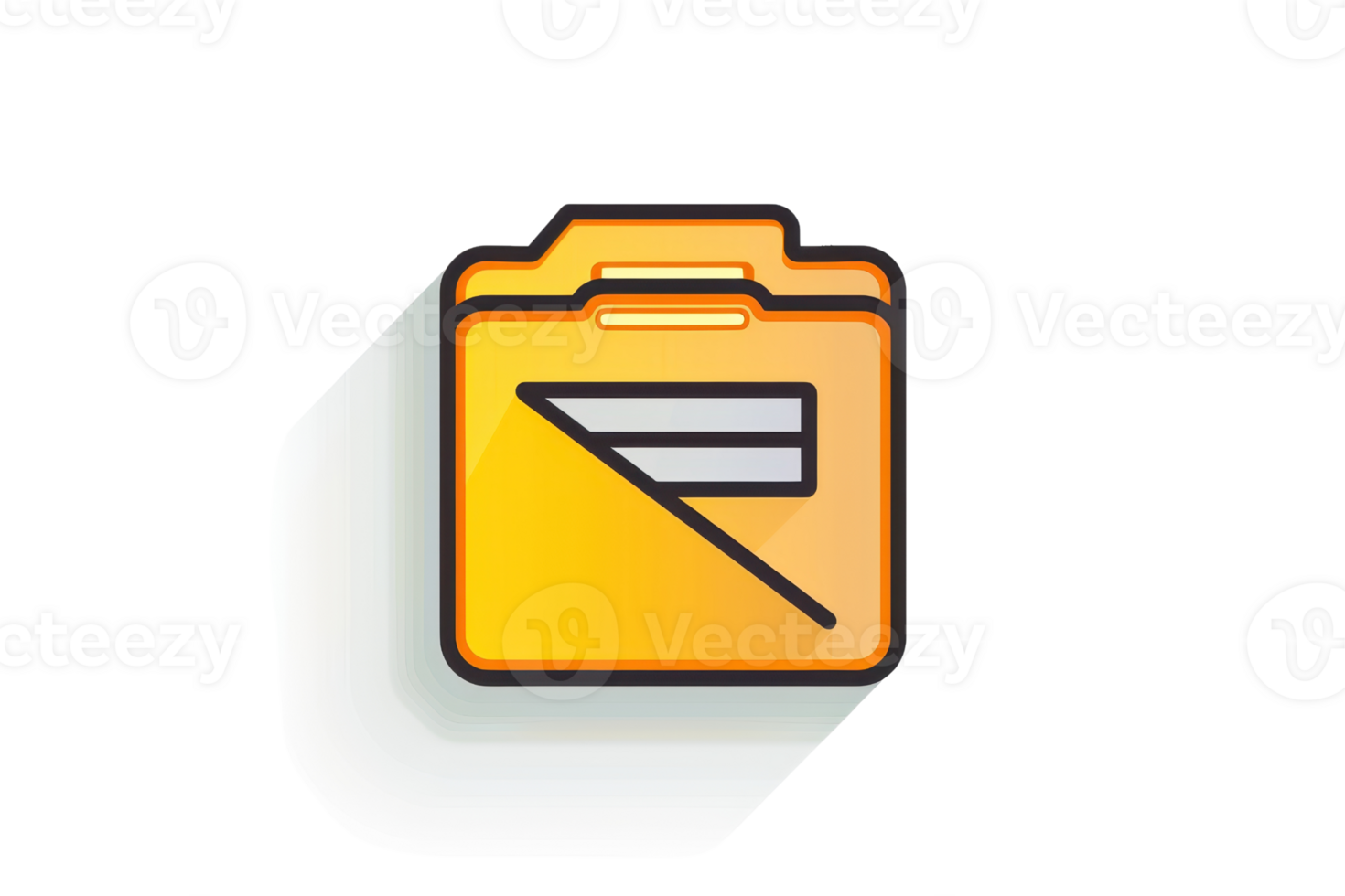 Yellow folder icon with minimalist design, shadow effect, and simple line art styling. Suitable for digital organization, file management visuals. png