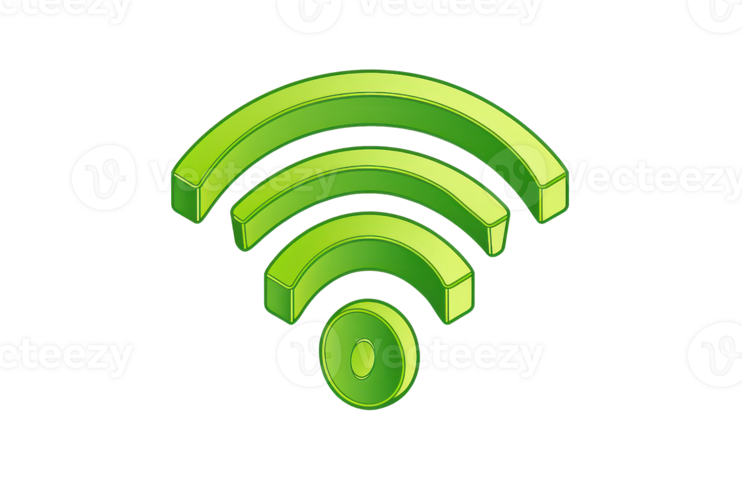 Green wifi signal icon isolated on transparent background. Wireless internet symbol, network connectivity signal, modern technology illustration. png