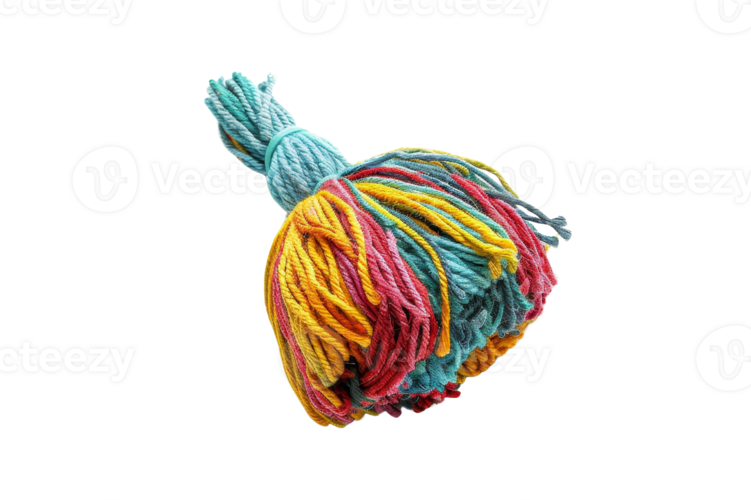 Colorful yarn bundle for crafting and knitting projects, featuring a mix of yellow, red, blue, and green threads, isolated on a transparent background. png