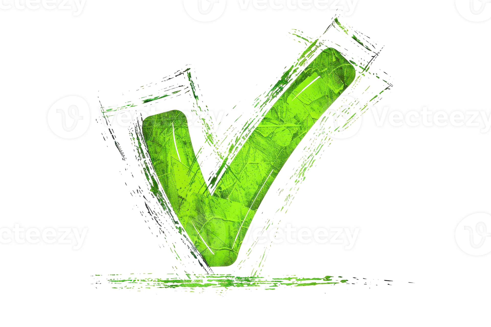 Green check mark sketch on transparent background, symbolizing approval