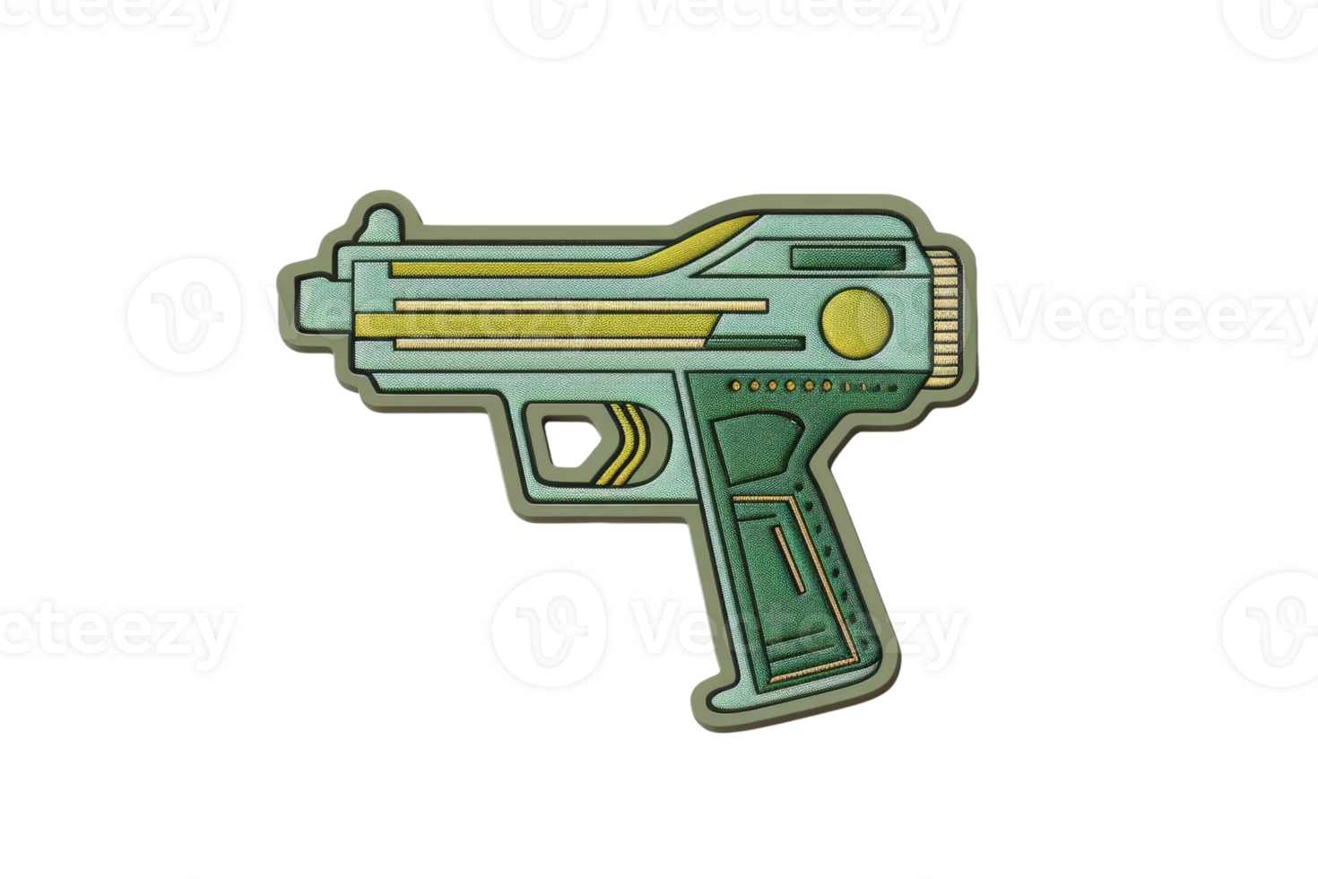 Futuristic ray gun design with vibrant colors, resembling a sci-fi weapon icon, perfect for digital art or game design elements. png