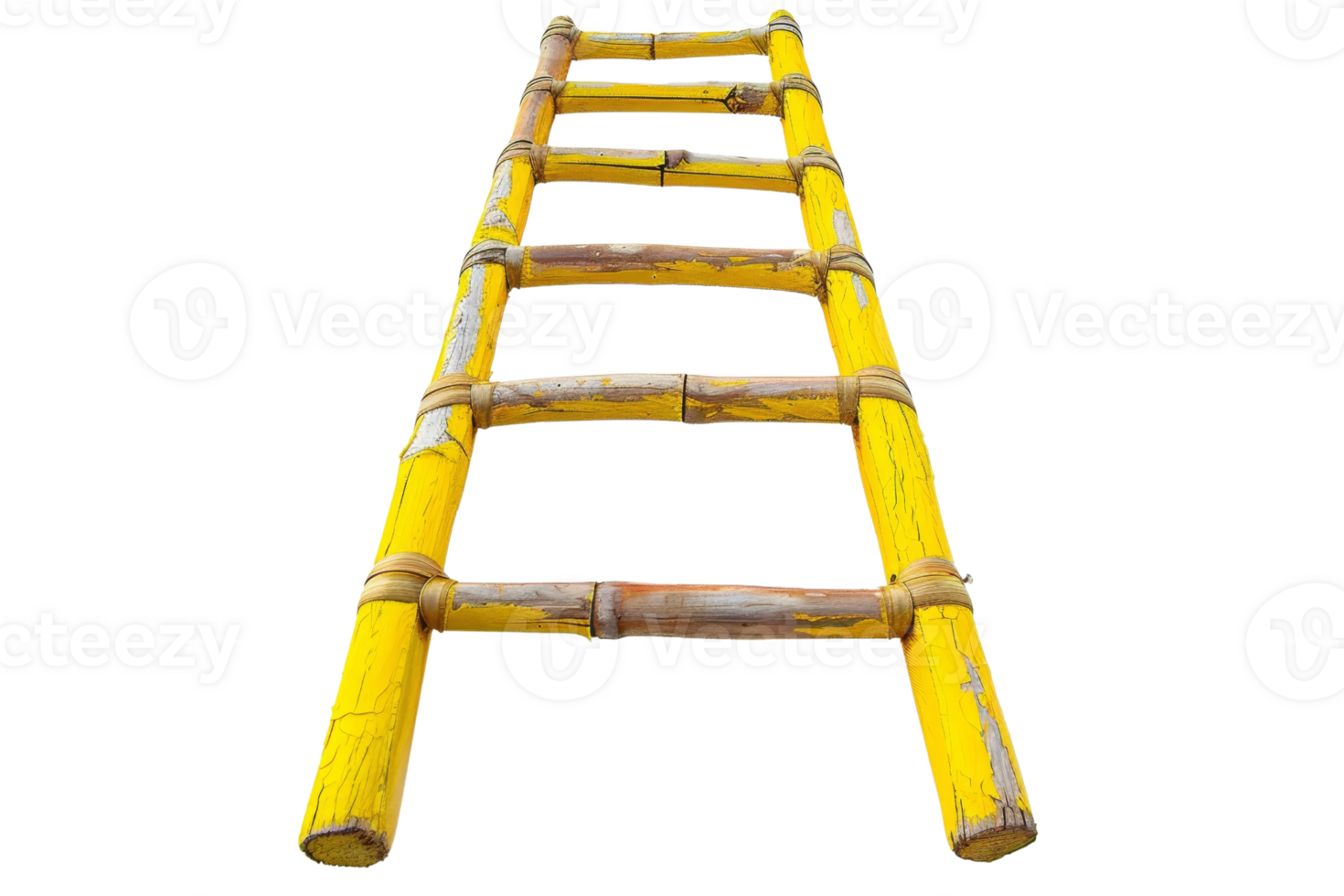 Close-up of a bright yellow wooden ladder isolated on a transparent background. Perfect for themes of construction, DIY projects, and safety equipment. png