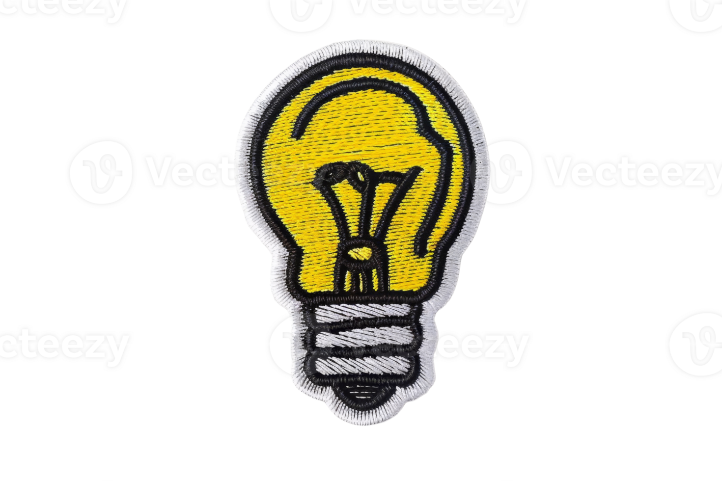 Lightbulb patch icon with a yellow bulb and black outlines, perfect for creativity and innovation concepts, isolated on transparent background. png