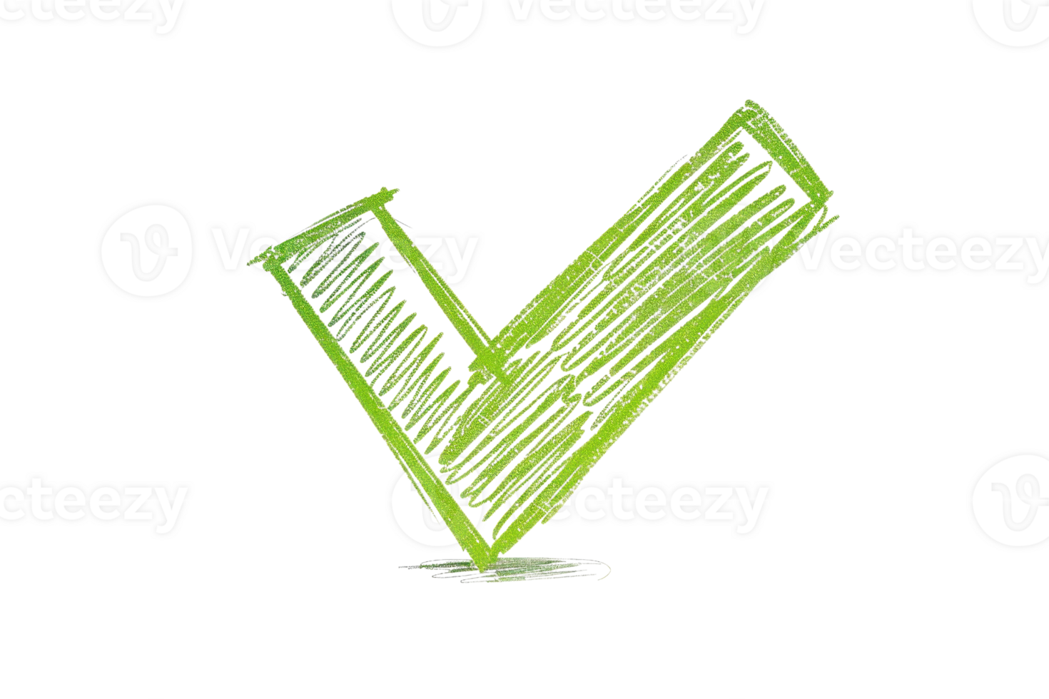 Green checkmark symbol on a transparent background, representing confirmation, approval, or completion in hand-drawn style. png