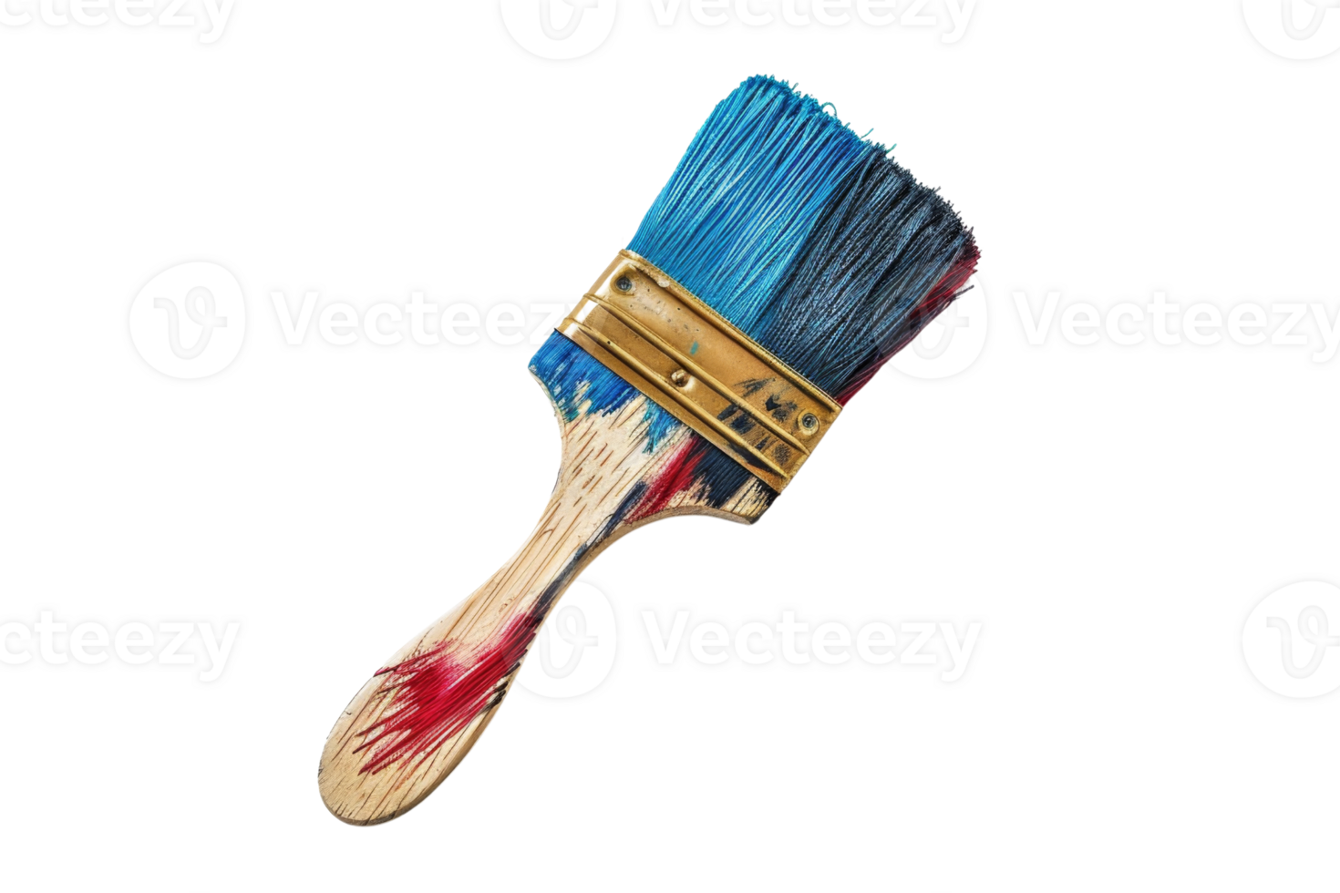 Close-up of a paintbrush with blue and red paint on the bristles, isolated on a transparent background. perfect for art and DIY projects. png