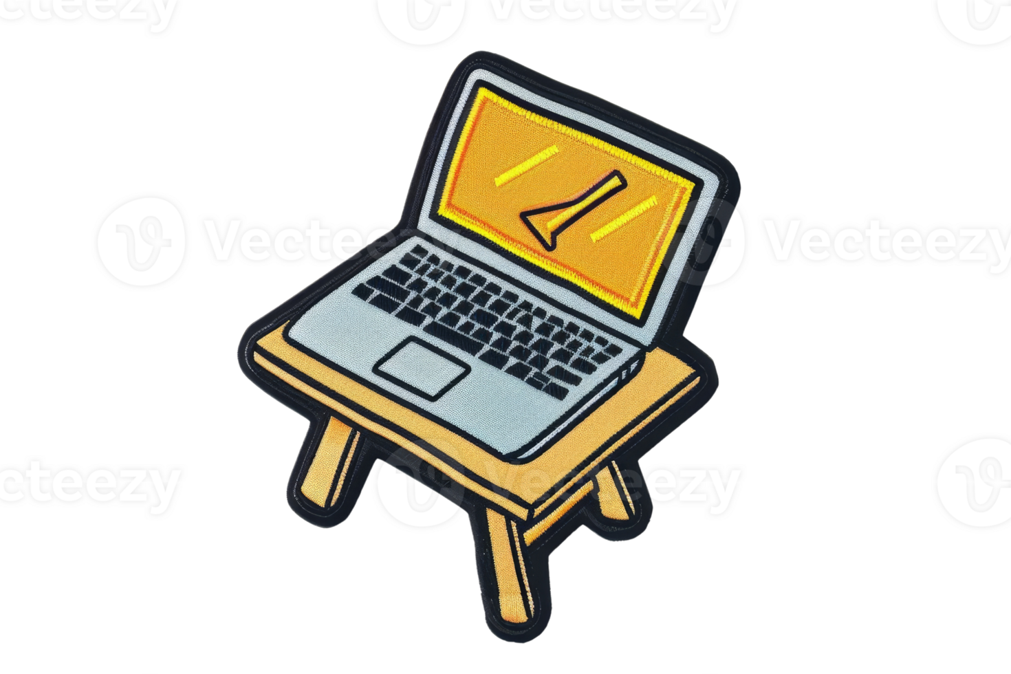 Illustration of a laptop on a small table. Perfect for technology and workspace related themes. Vibrant and colorful design. png