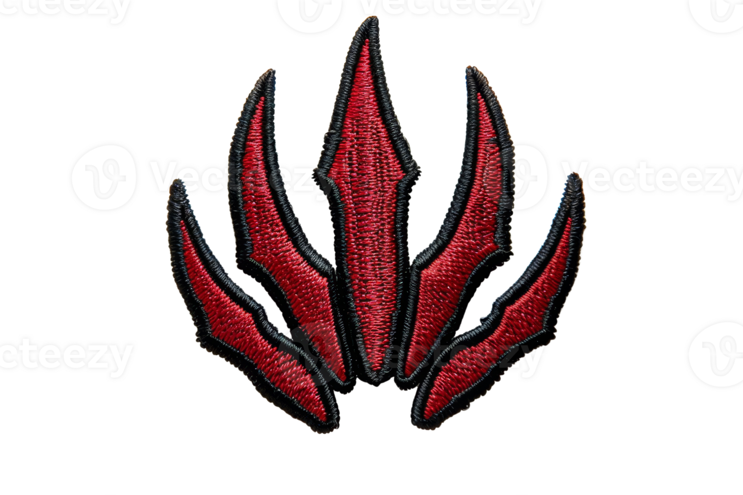 Embroidered red and black patch with claw-like design, perfect for clothing embellishments and craft projects. png