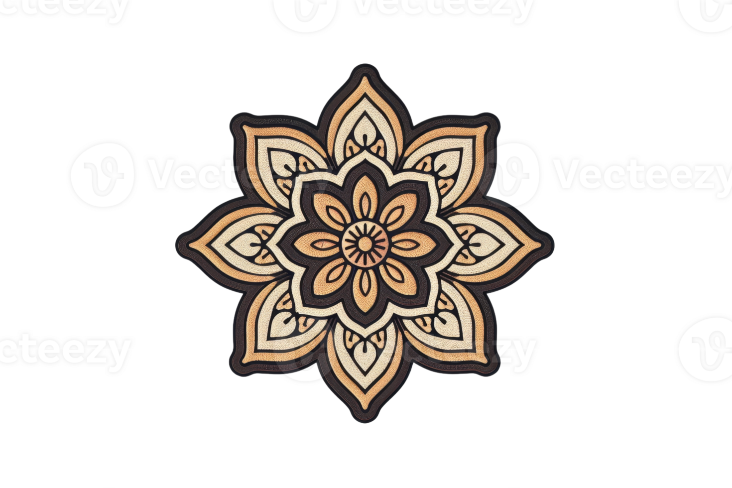 Intricate mandala design with earthy tones showcasing an elegant and symmetrical pattern ideal for decor, tattoo, or digital art projects. png