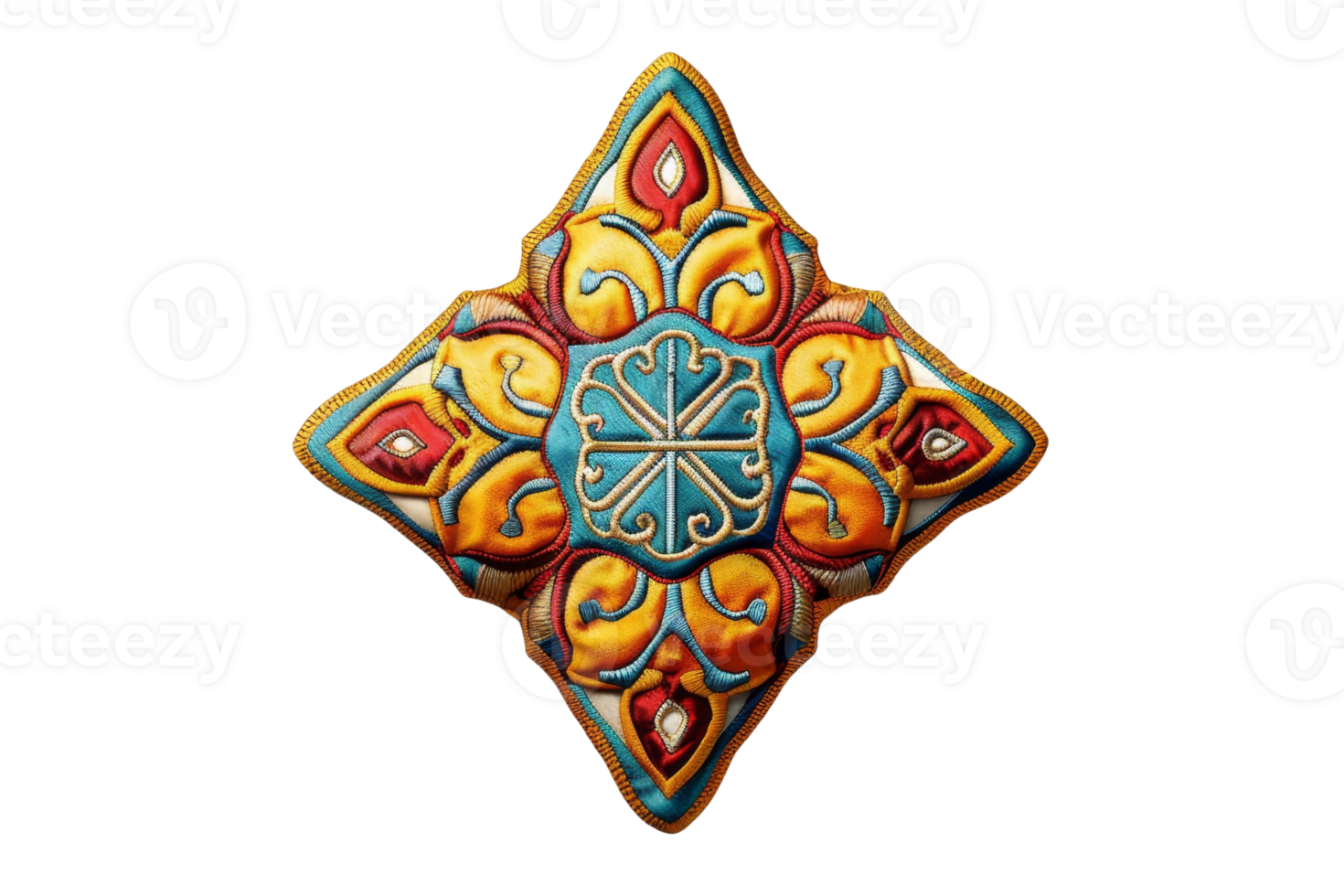 Colorful ornamental tile design in rich hues, exhibiting intricate patterns and bold geometric shapes. Perfect for artistic decor and design projects. png