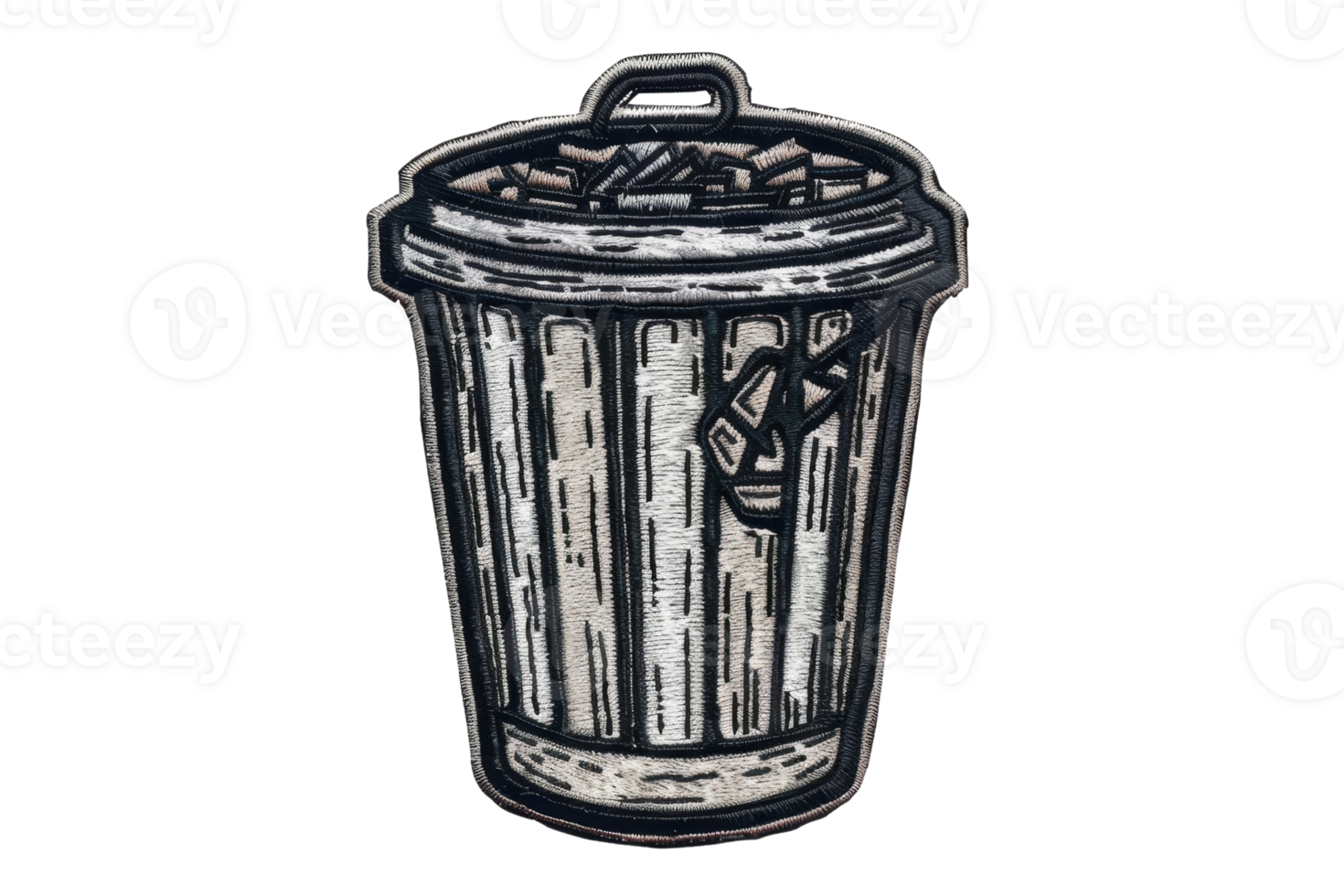 Detailed illustration of a metallic trash can with a lid, perfect for waste management and recycling-themed projects or designs. png