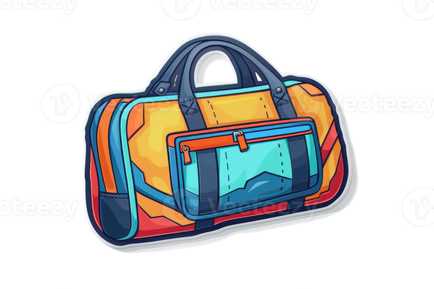Colorful sports duffel bag illustration with multiple pockets and handles. Perfect for travel, gym, and sports activities. Isolated on white. png