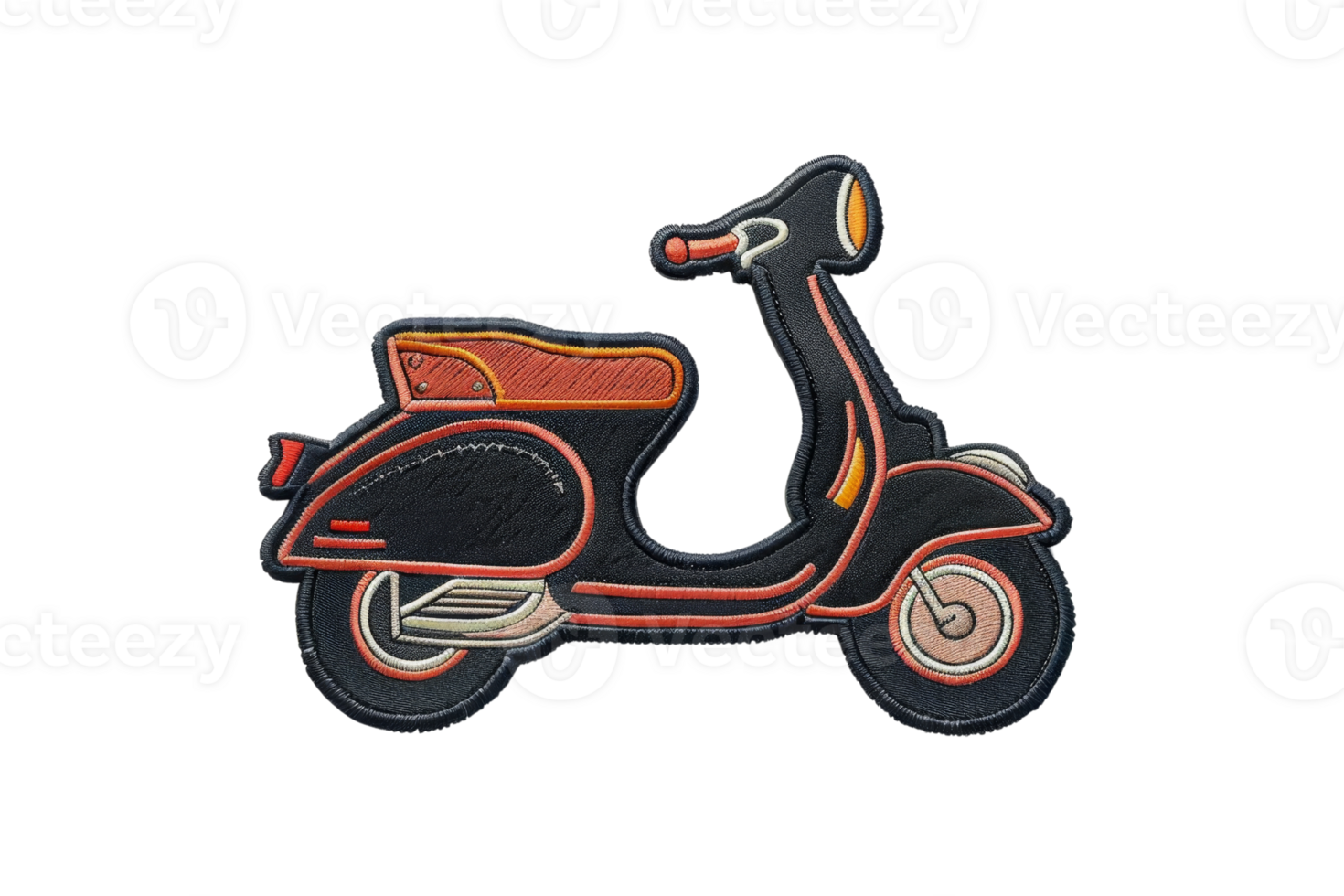 Retro black scooter icon, with vibrant red and orange accents. Perfect for websites and graphic design use. png