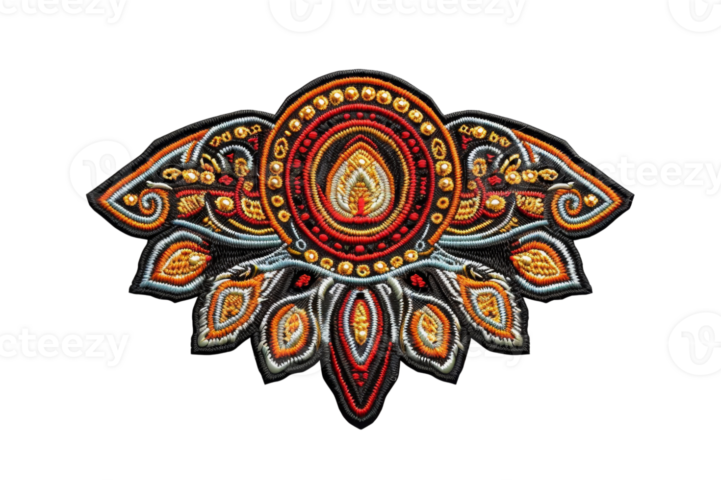 Intricate embroidered design with vibrant colors and detailed patterns, perfect for textiles, crafts, or creative projects. png