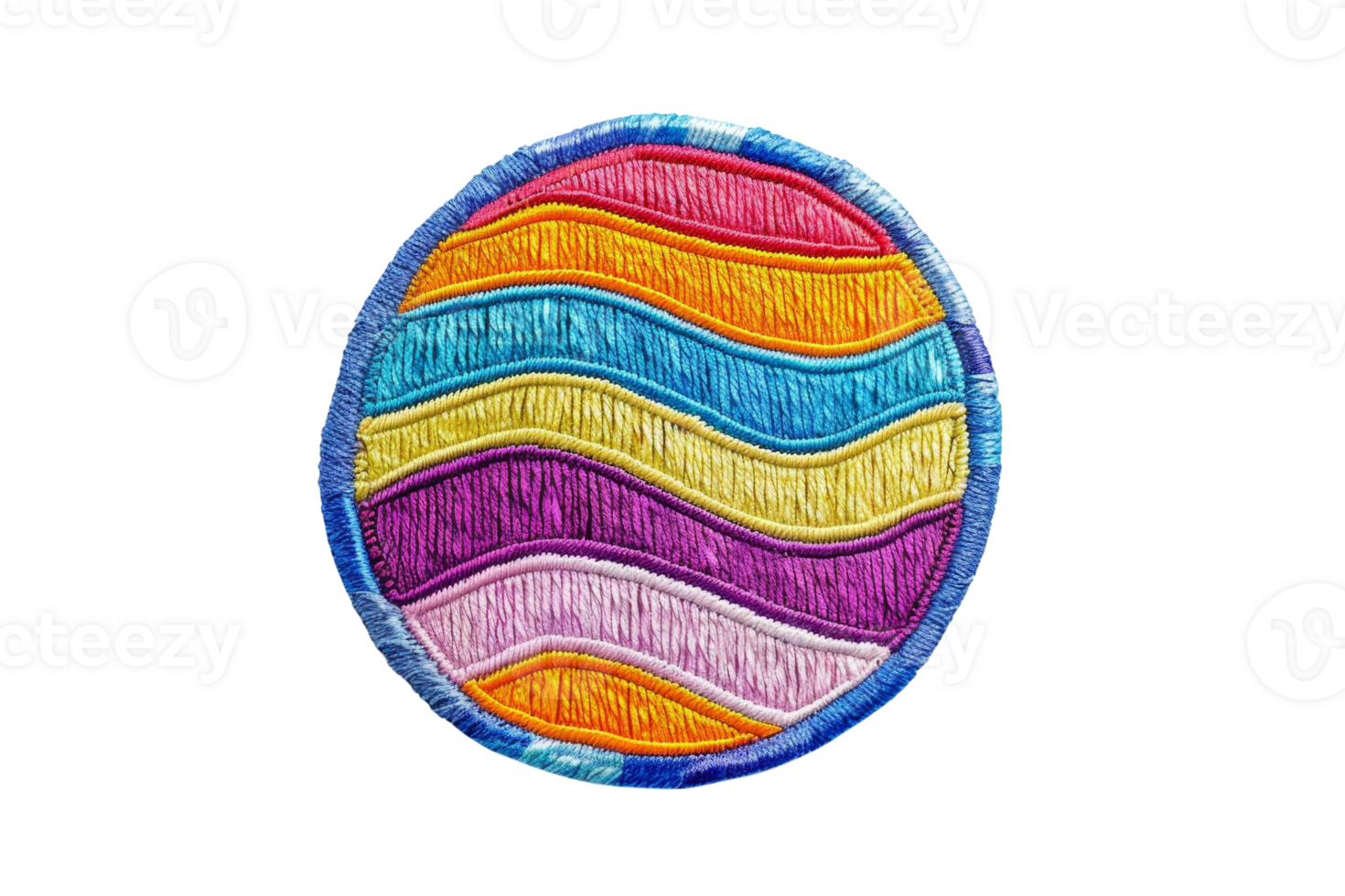 Colorful circular patch with vibrant wavy stripes, perfect for decorating fabric or crafting projects. png