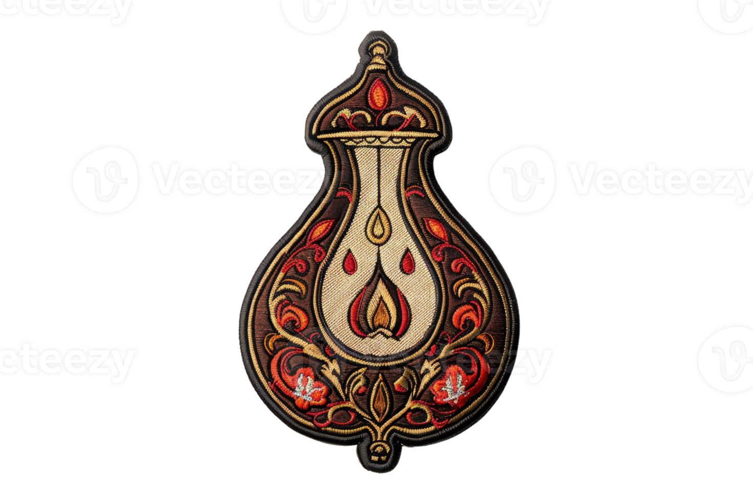 Intricate ornate oriental design with intricate patterns, perfect for digital decor or print. Vibrant red and gold hues. High resolution. png