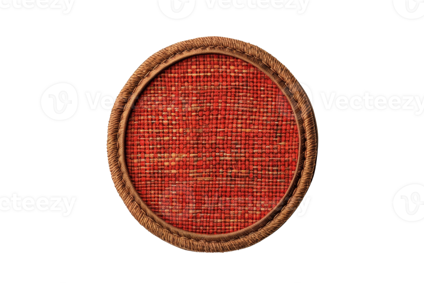 Image of a circular red wicker basket with a decorative brown rim, isolated on a transparent background. perfect for design and decor purposes. png