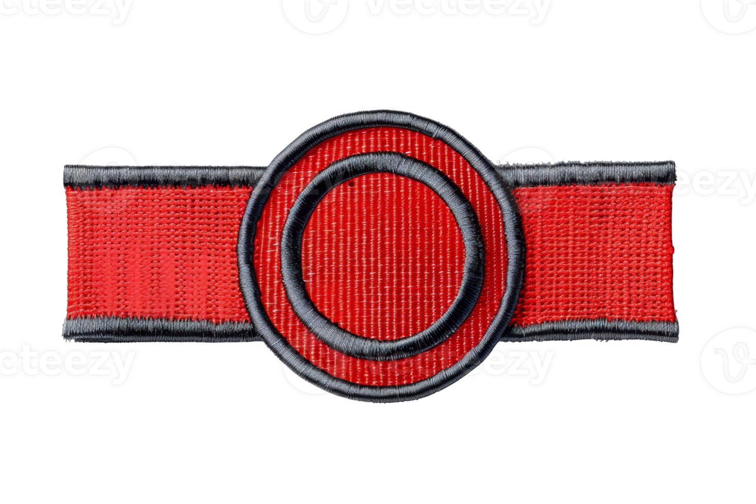 Red badge with black outline featuring a circular design on a transparent background. Ideal for military, fashion, or decorative use. png