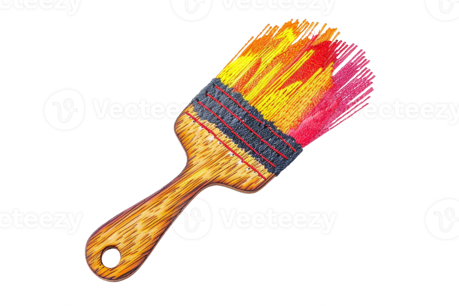 Vibrant, colorful paintbrush illustration with a wooden handle, perfect for art projects, creative design, and home decoration ideas. png