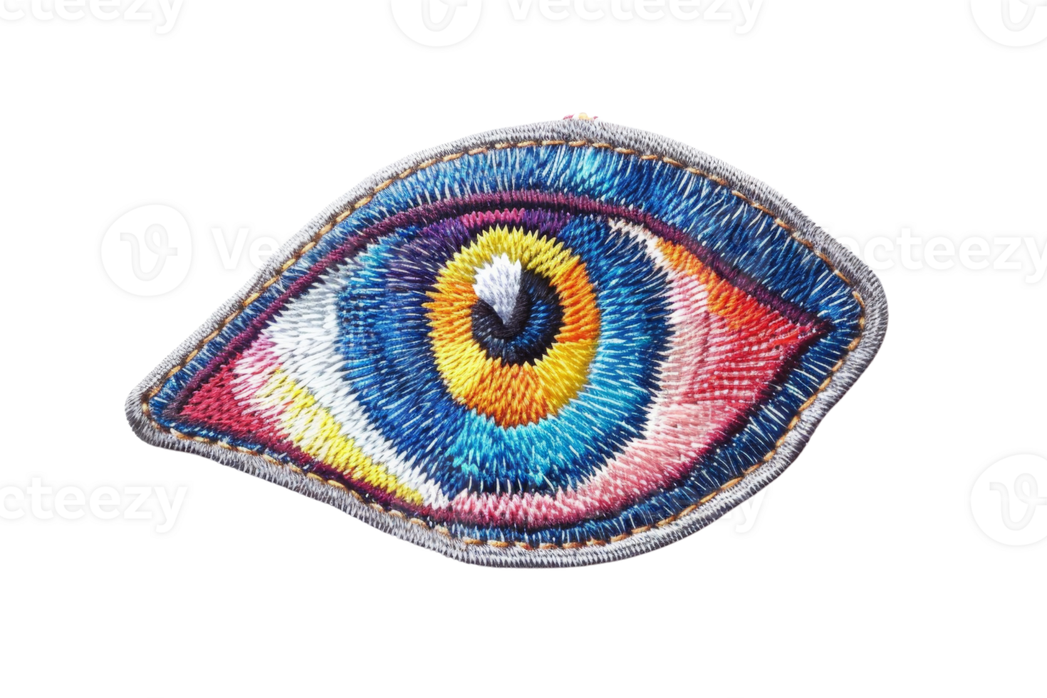 Colorful embroidered eye patch with intricate design, perfect for adding a unique touch to clothing and accessories. Stock photo. png