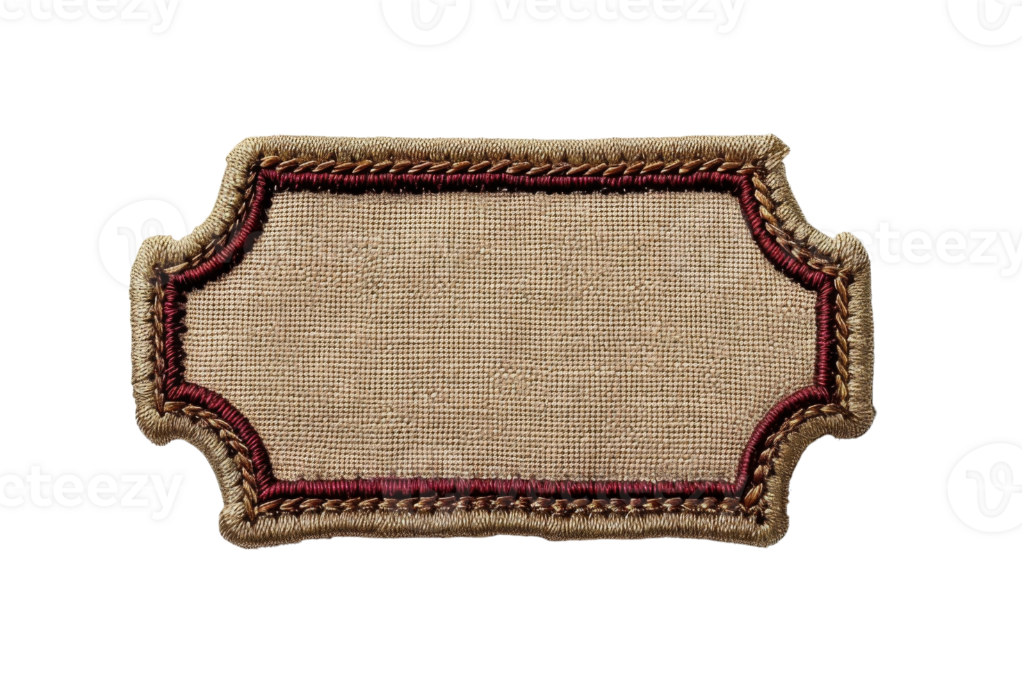 Vintage ornate blank fabric tag with intricate embroidered edges, perfect for labels, crafting, or decorative projects. png