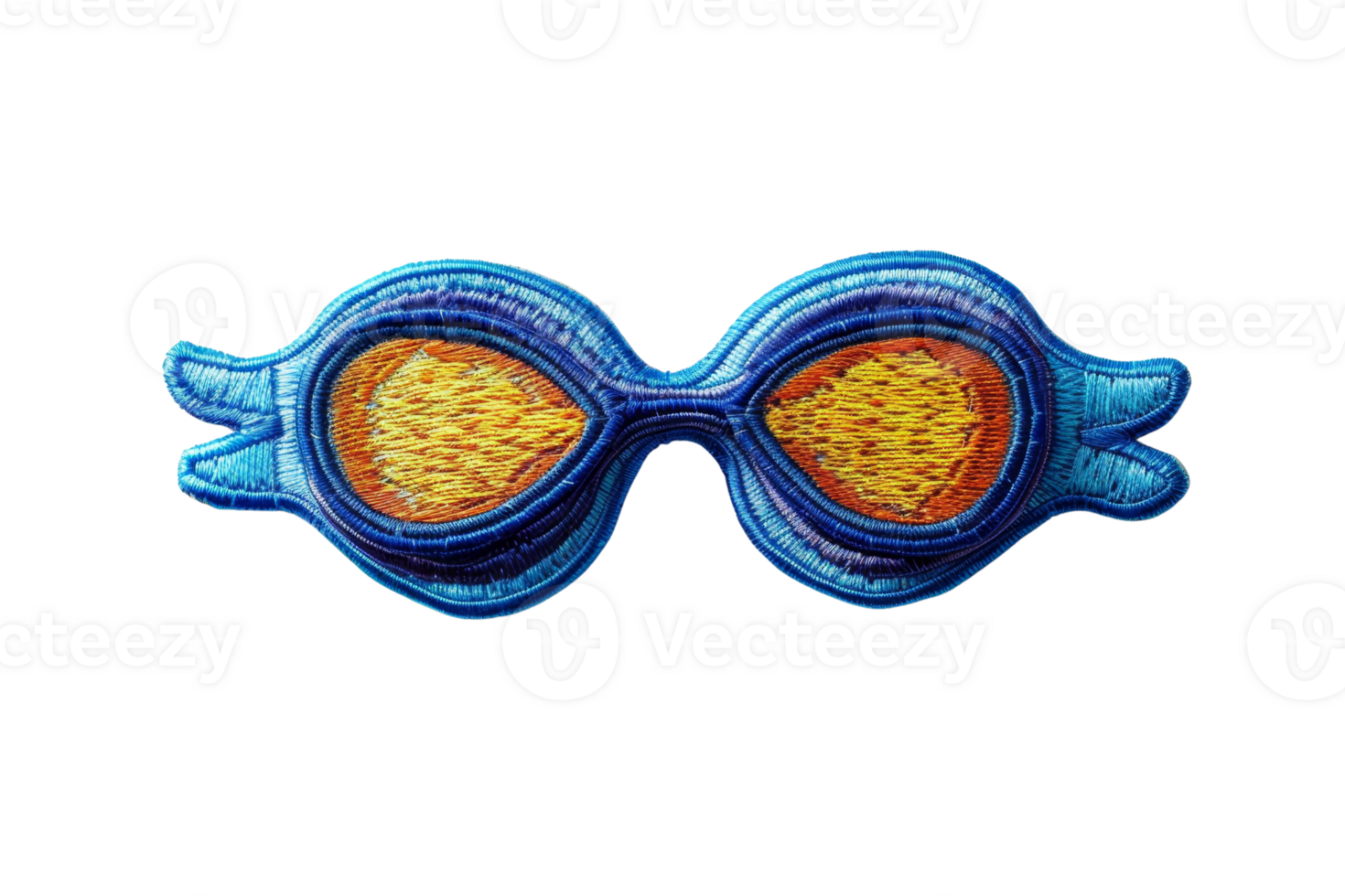 Colorful, vibrant, and unique handmade glasses in a playful design with blue and orange hues, suitable for creative projects and designs. png