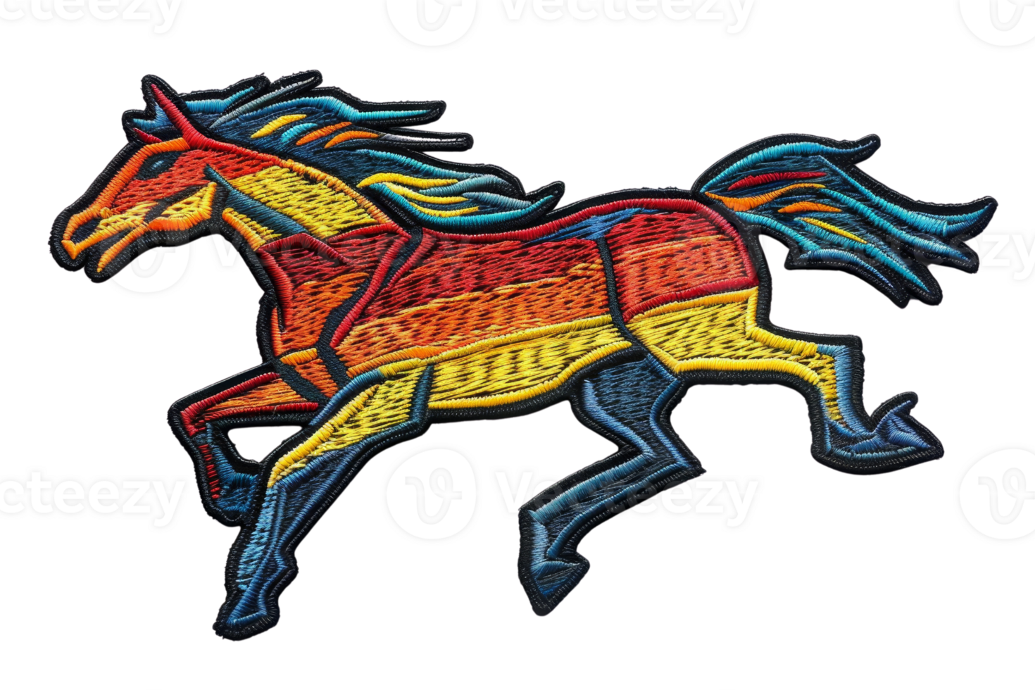 Vibrant multicolored horse illustration with dynamic pose, perfect for art projects, prints, or digital design purposes. png