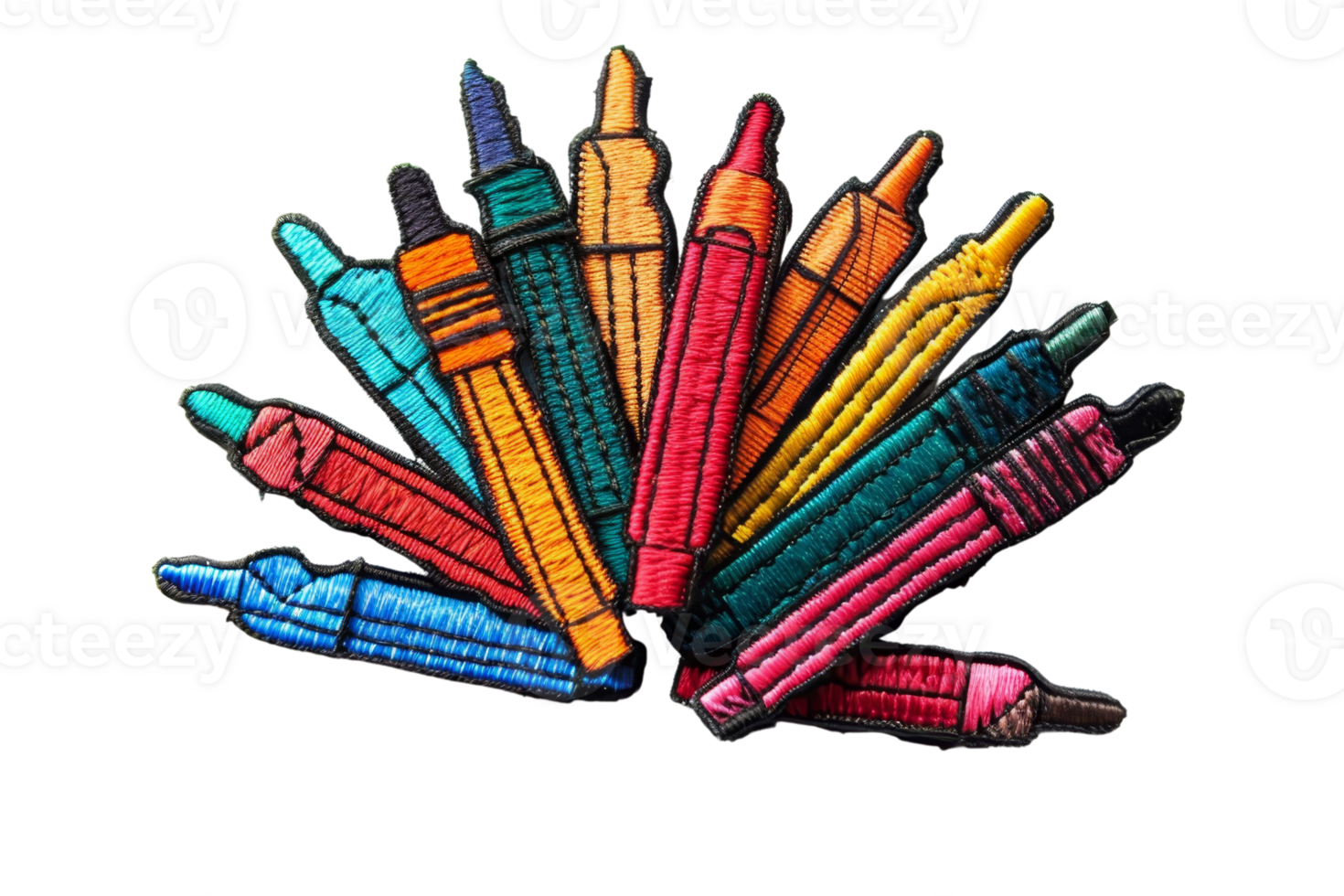 Vibrant assortment of colorful crayons arranged in a fan-like shape, perfect for arts, crafts, and creative projects. png