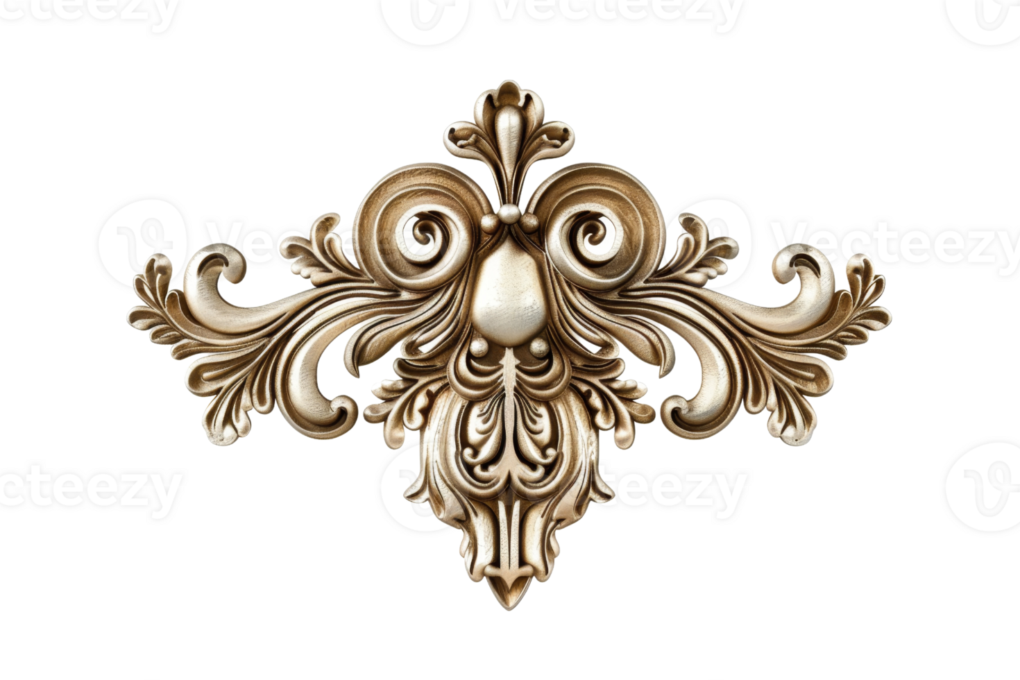 Elegant ornate decorative flourish in a gold finish, ideal for invitations, frames, or luxury designs with an antique touch. png