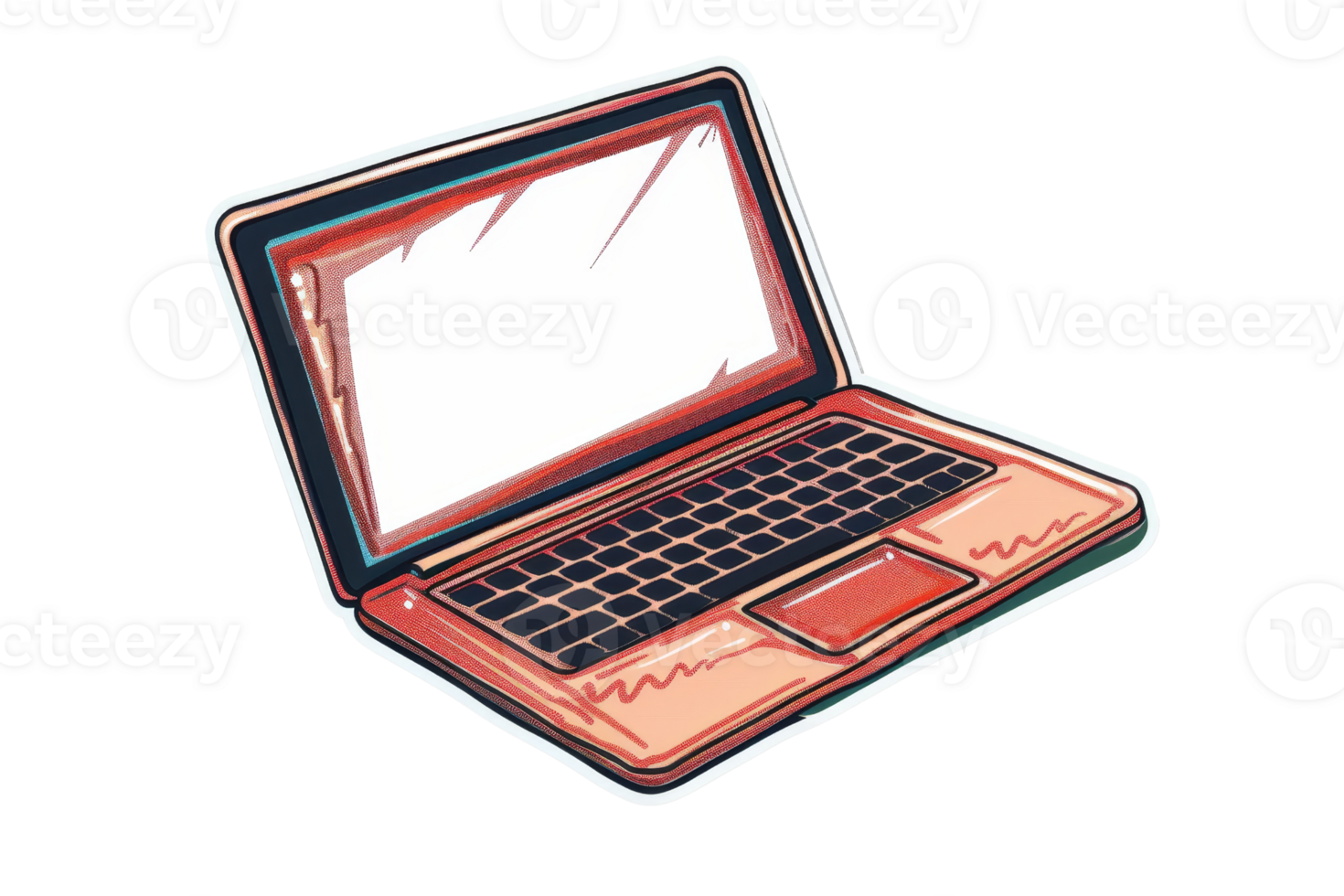 Digital illustration of a laptop with a blank screen, red and black colors, ideal for tech and modern lifestyle presentations. png