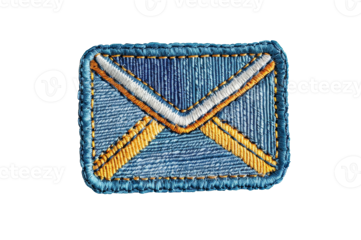 Embroidered patch of a blue and yellow envelope with intricate details, perfect for customization and personalizing clothing or accessories. png