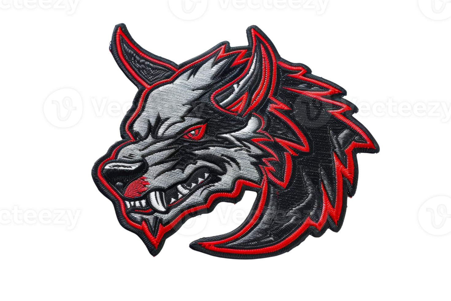 Fierce wolf head logo with red accents on black, showcasing strong, aggressive expression for esports or team branding. png